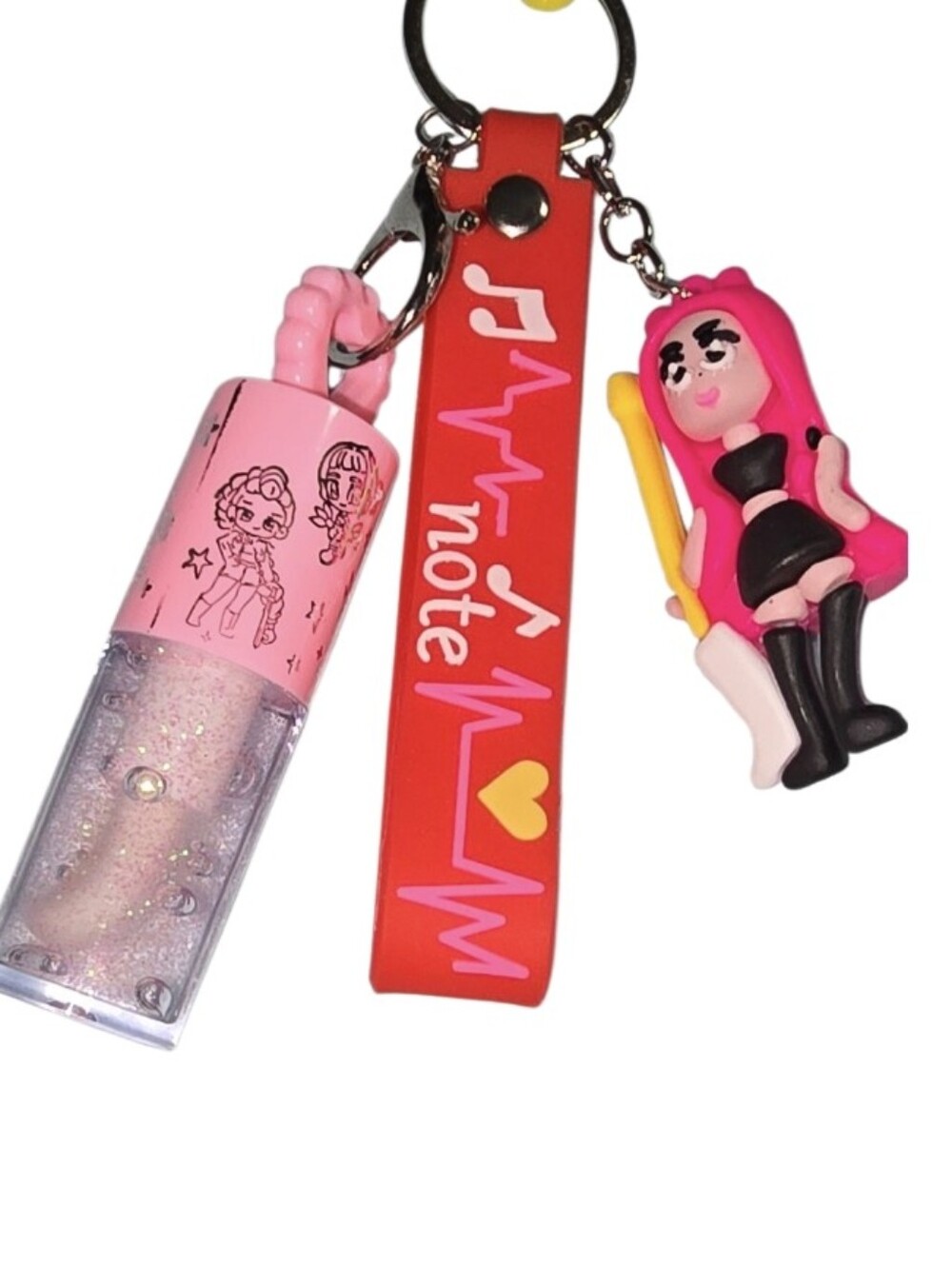#B50 Cute Pink Keychain Trio with Doll Charm